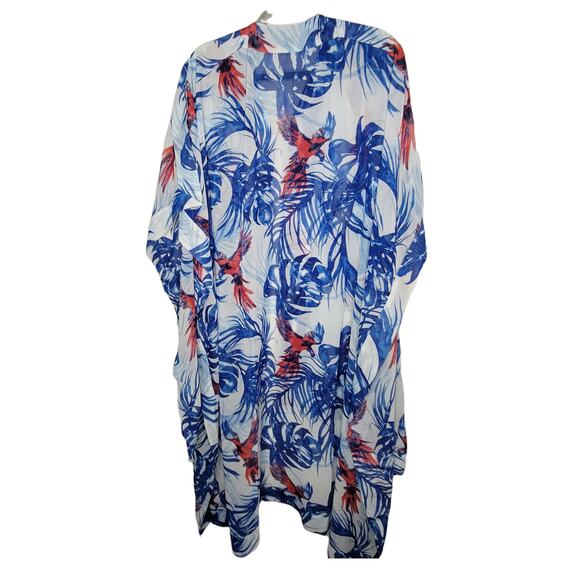 The Wendy Williams Collection Blue/White/Red Tropical Hi-Lo Kimono Duster XS/S - Picture 3 of 7